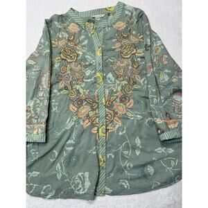 Soft Surroundings L'enchante embroidered green floral button down blouse 1X